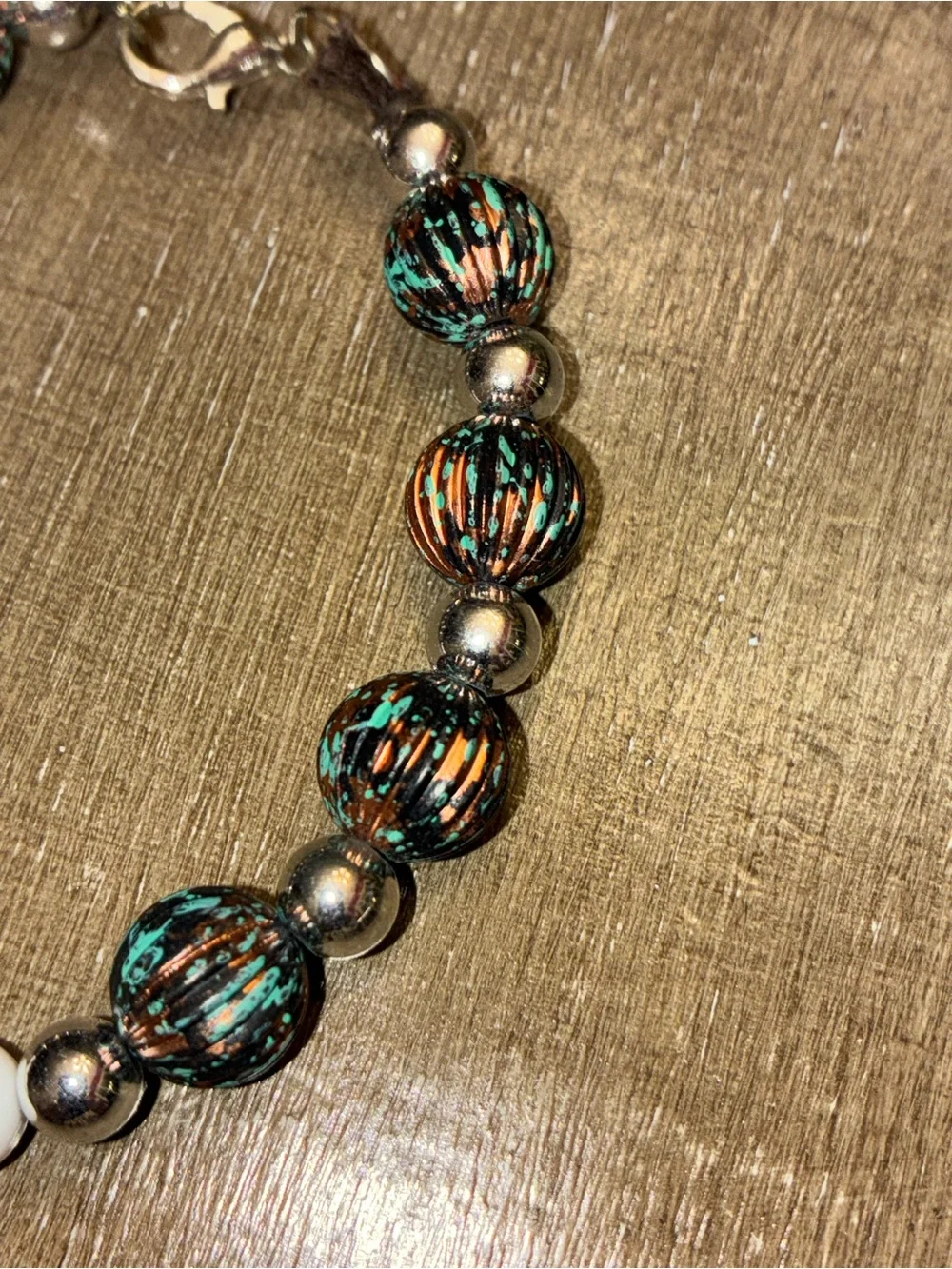 Beaded Bracelet in Teal, Black and White